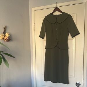 RockSteady Olive Green Dress with Black Trim. 40s Style Rockabilly Classic
